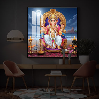 Shree Ganesh Ji Modern Luxury Backlight Square Wall Art