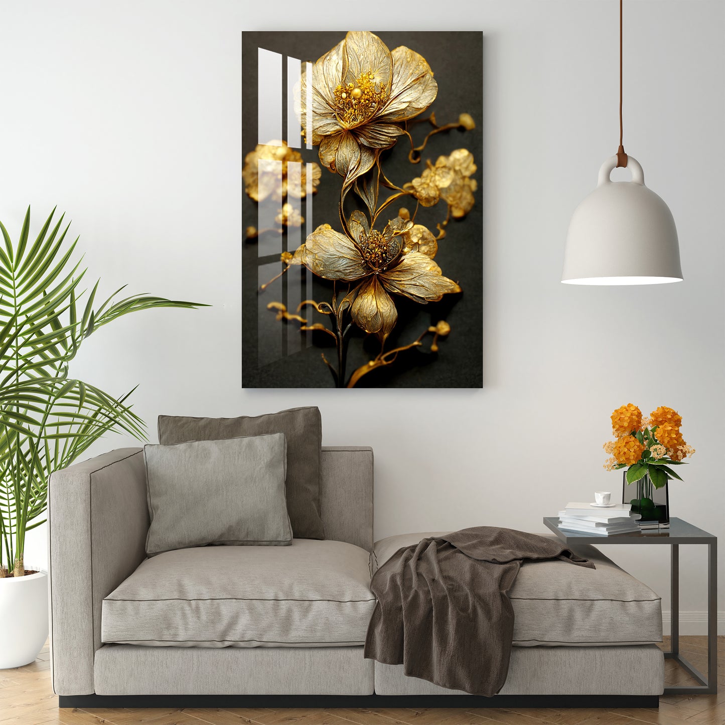 Glittering Golden Flowers Acrylic Wall Art