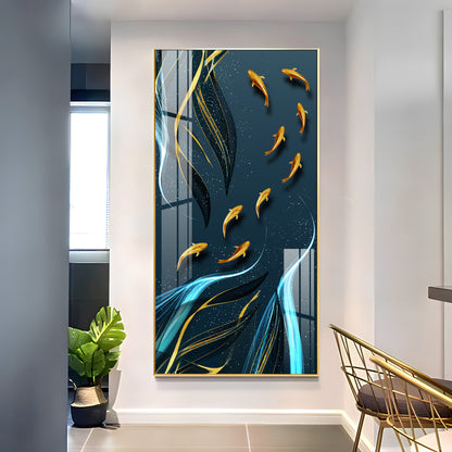 Golden Koi Fish Premium Acrylic Vertical Wall Art