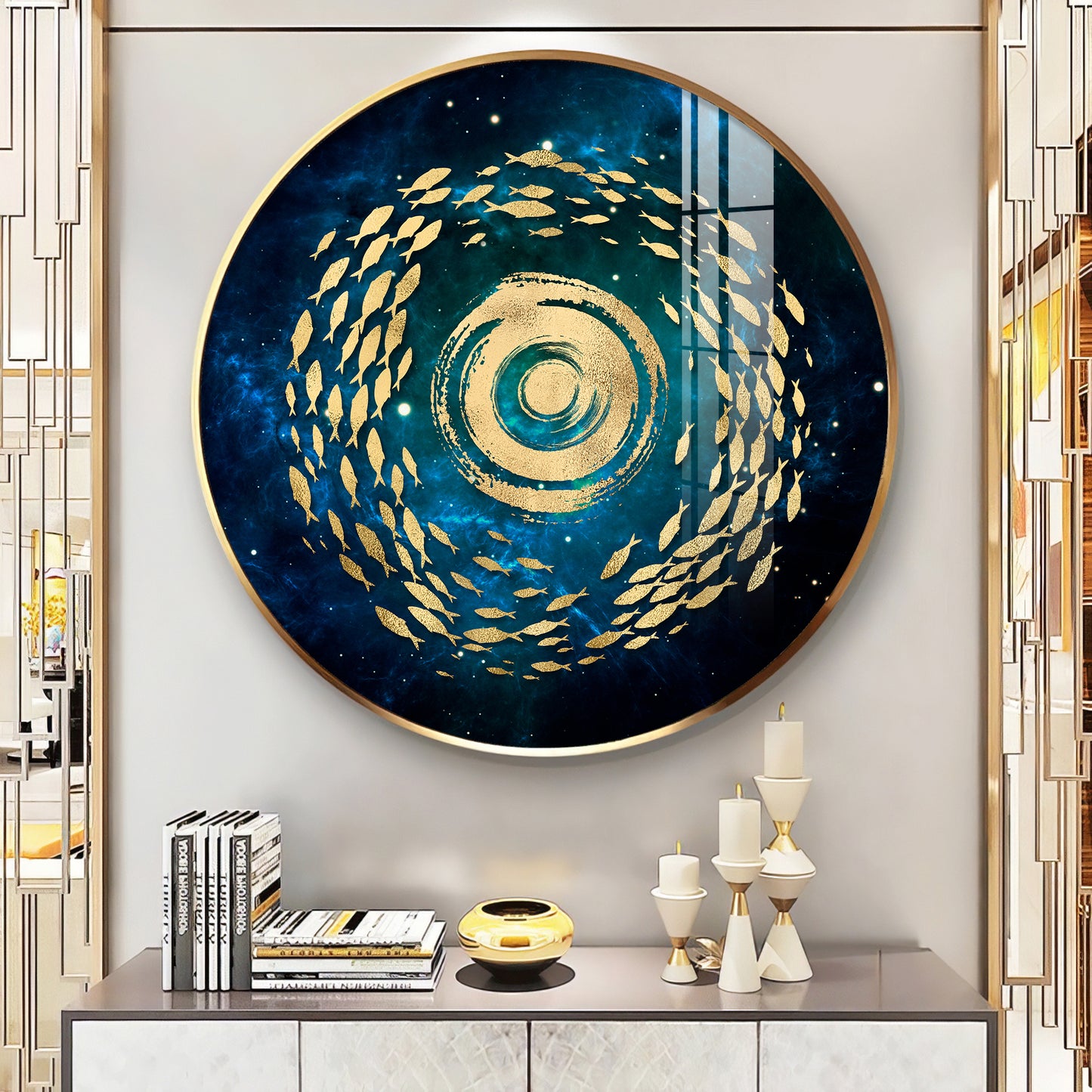 Fish Flow Mosaic Premium Acrylic Round Wall Art