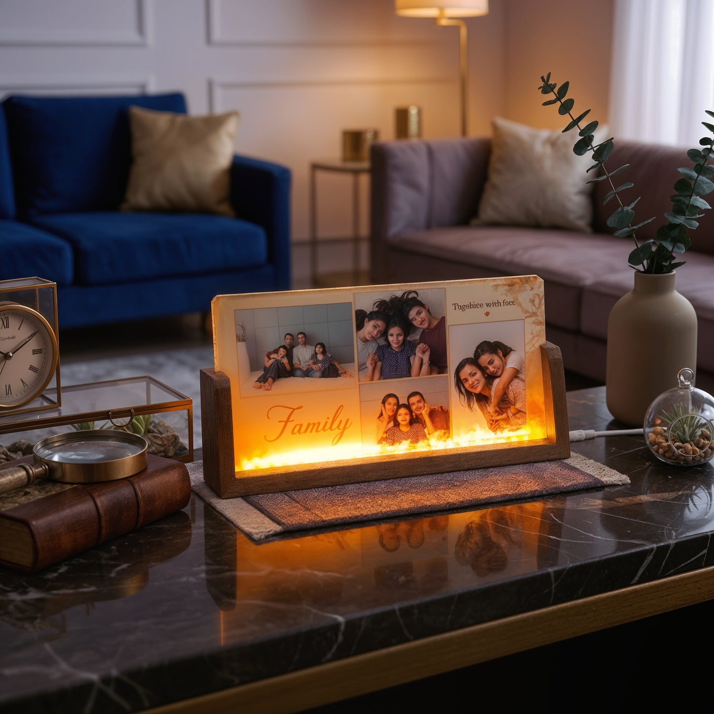 Family Photo Acrylic LED Table Lamp - Wooden Stand