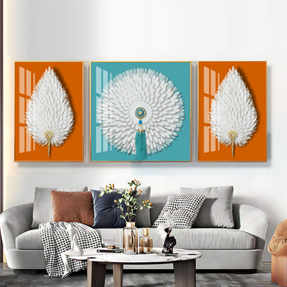 Paper Feather Art  Premium Acrylic Wall Art (Set of 3)