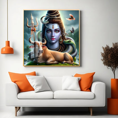 Lord Shiva Mahadev With Nandi Premium Acrylic Square Wall Art