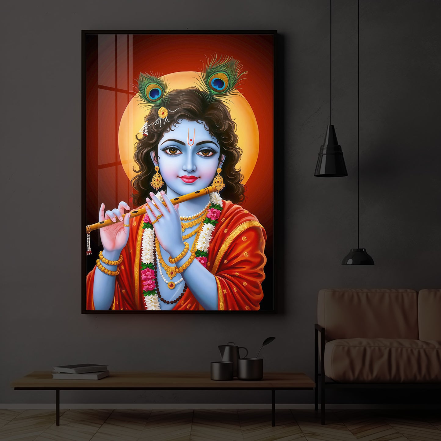 Lord Shree Krishna Ji Modern Luxury Backlight Vertical Wall Art