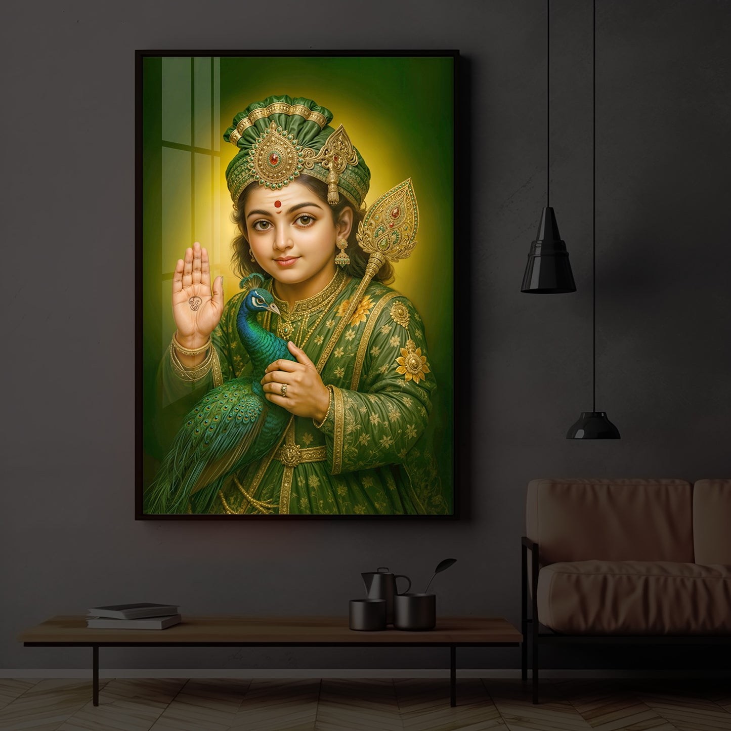 Divine Lord Murugan Modern Luxury Backlight Vertical Wall Art