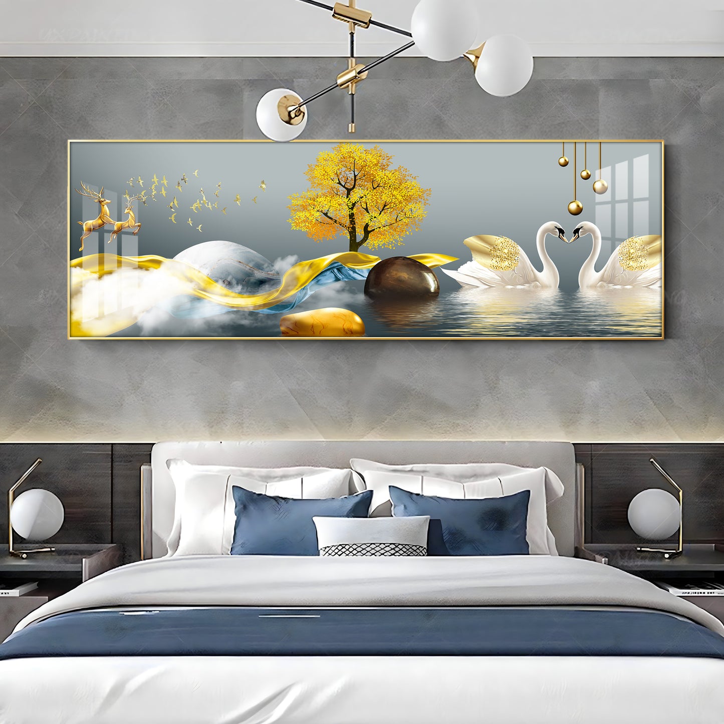 Loving Deers and Swans Premium Acrylic Horizontal Wall Art