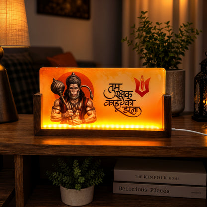 Hanuman Ji Acrylic LED Table Lamp - Wooden Stand