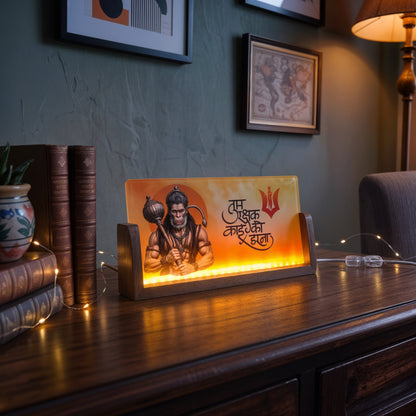 Hanuman Ji Acrylic LED Table Lamp - Wooden Stand