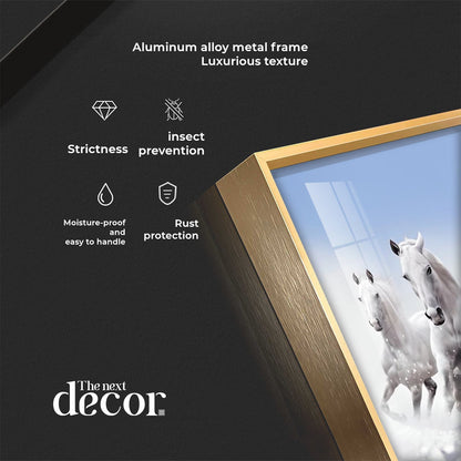 7 Running White Horses in The Sea Premium Acrylic Horizontal Wall Art - 30X16 inches / Gold