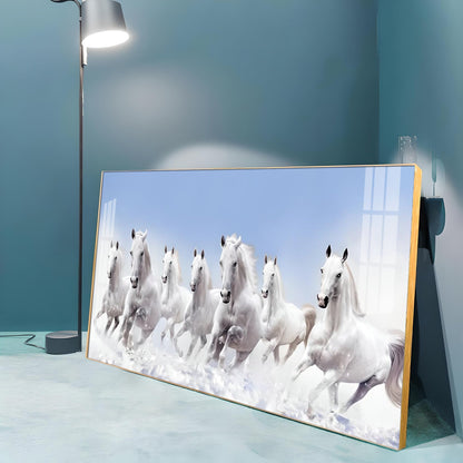 7 Running White Horses in The Sea Premium Acrylic Horizontal Wall Art - 30X16 inches / Gold
