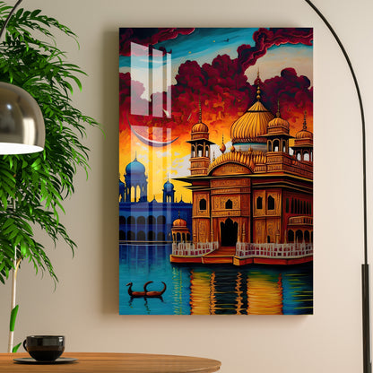 Twilight Golden Temple Acrylic Wall Art