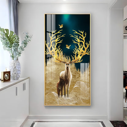 Deer With Golden Antlers Premium Acrylic Vertical Wall Art