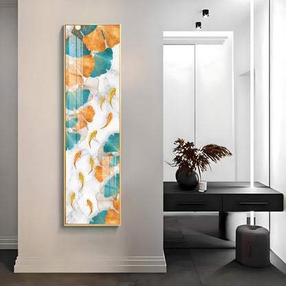 Blue & Gold Ginkgo Leaves Premium Acrylic Vertical Wall Art
