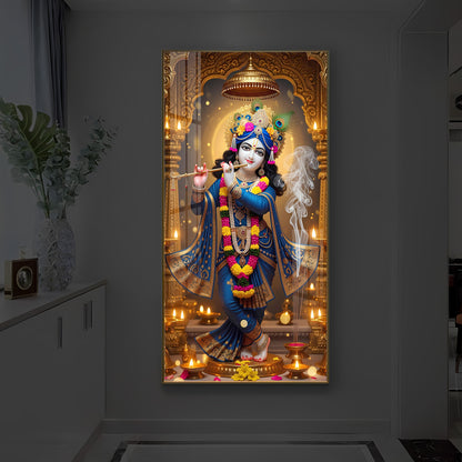 Lord Krishna Ji Modern Luxury Backlight Vertical Wall Art