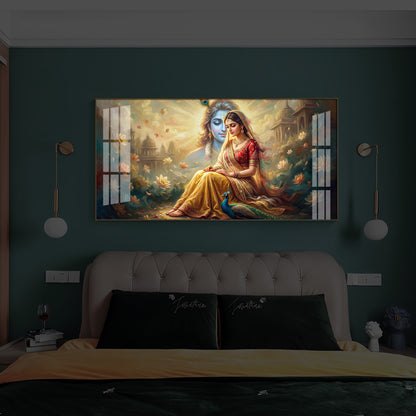 Loving Couple Radha Krishna Modern Luxury Backlight Horizontal Wall Art
