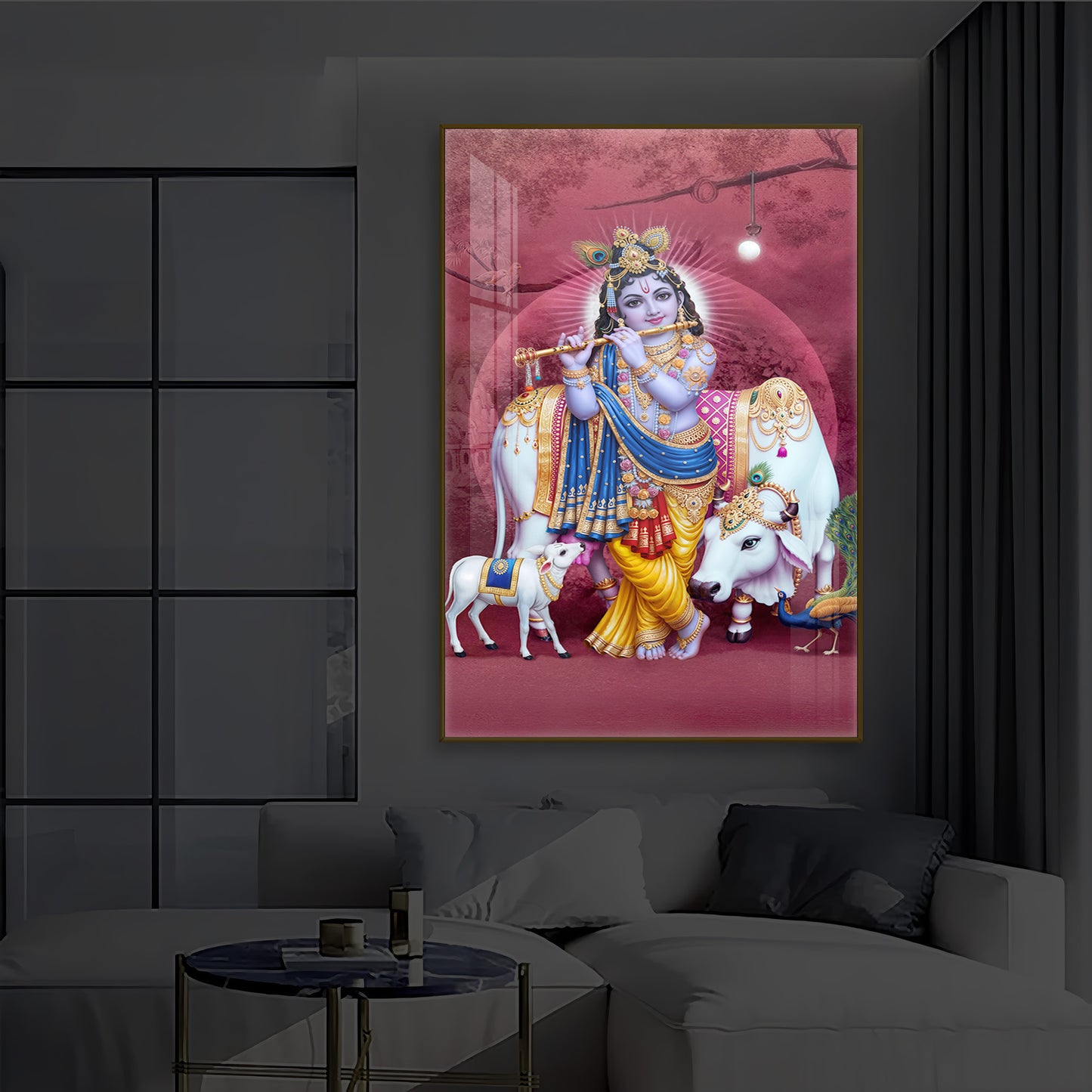 Shree Krishna Ji Modern Luxury Backlight Vertical Wall Art