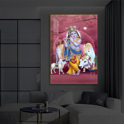 Shree Krishna Ji Modern Luxury Backlight Vertical Wall Art