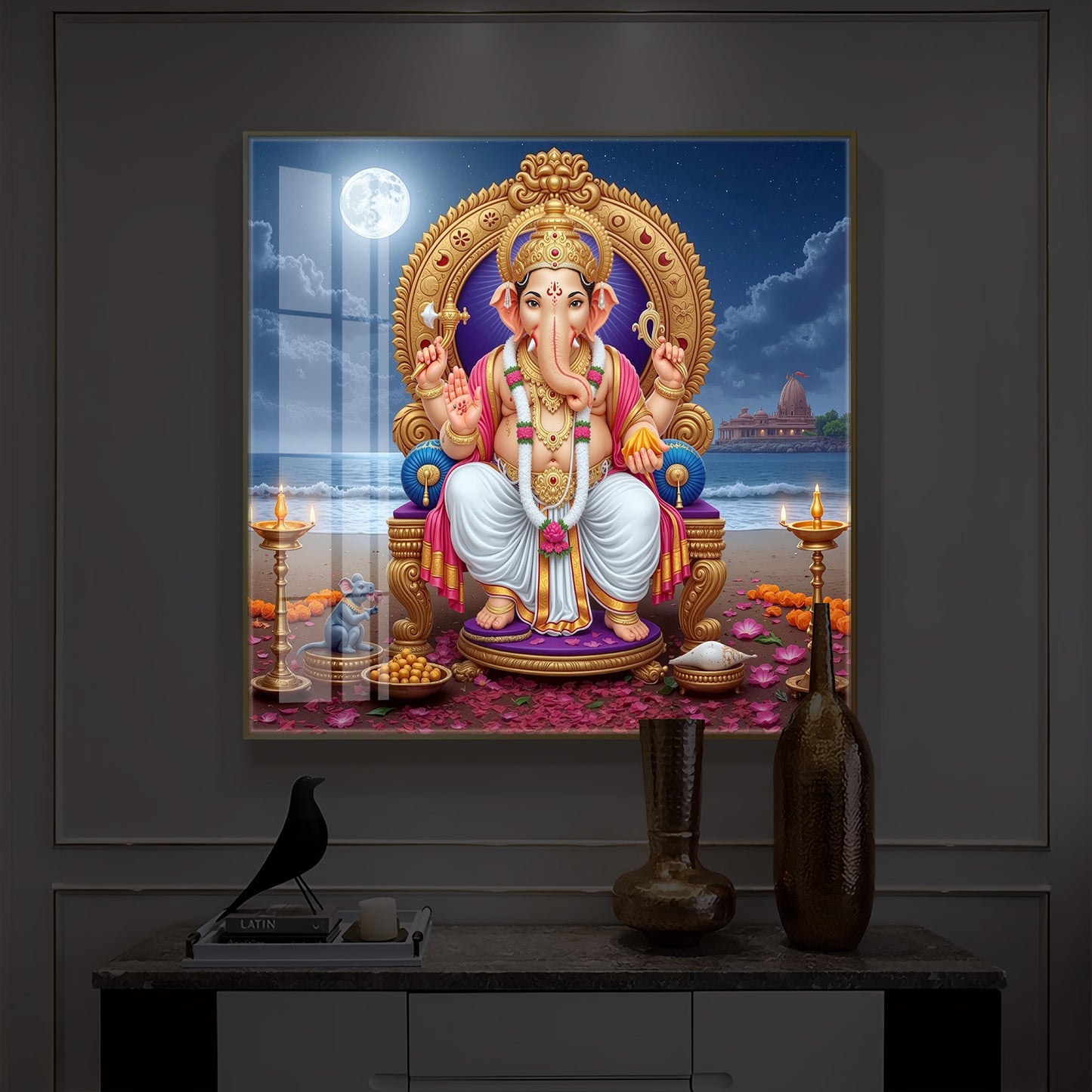 Shree Ganesh Ji Modern Luxury Backlight Square Wall Art