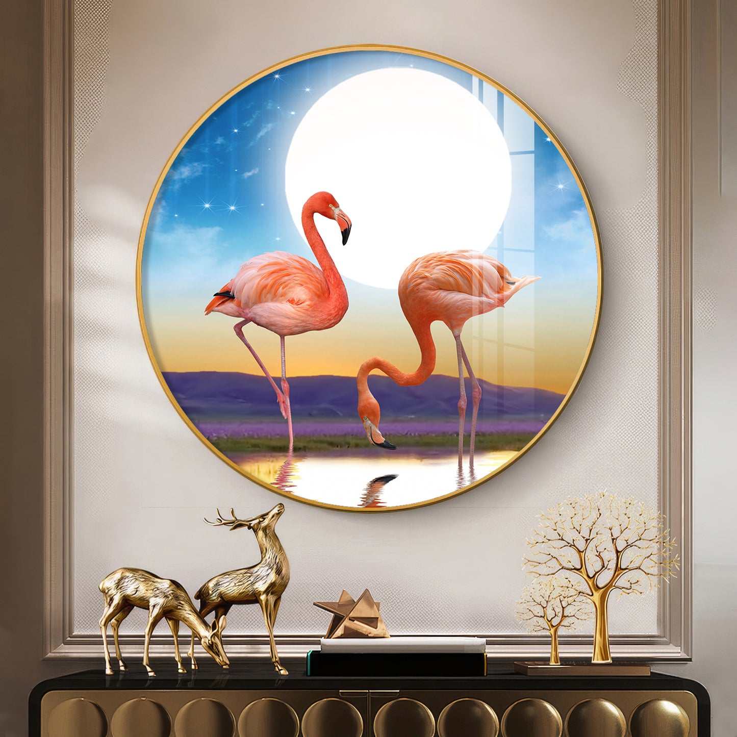 Flamingo Serenity Premium Acrylic Round Wall Art