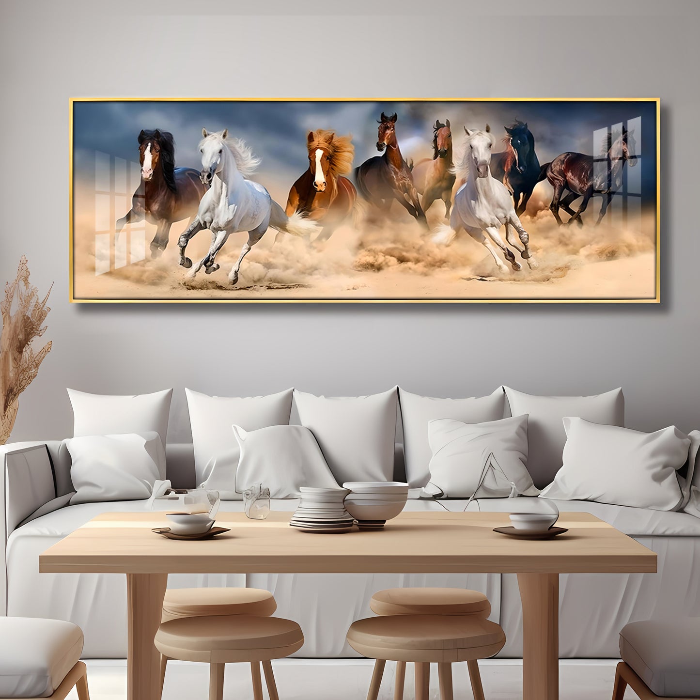 Lucky Running Horses In Desert Premium Acrylic Horizontal Wall Art