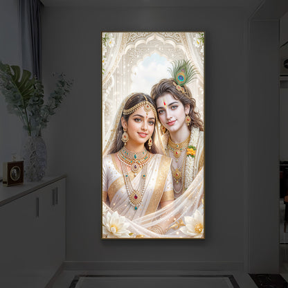 Mystical Love Of Radhe Krishn Modern Luxury Backlight Vertical Wall Art
