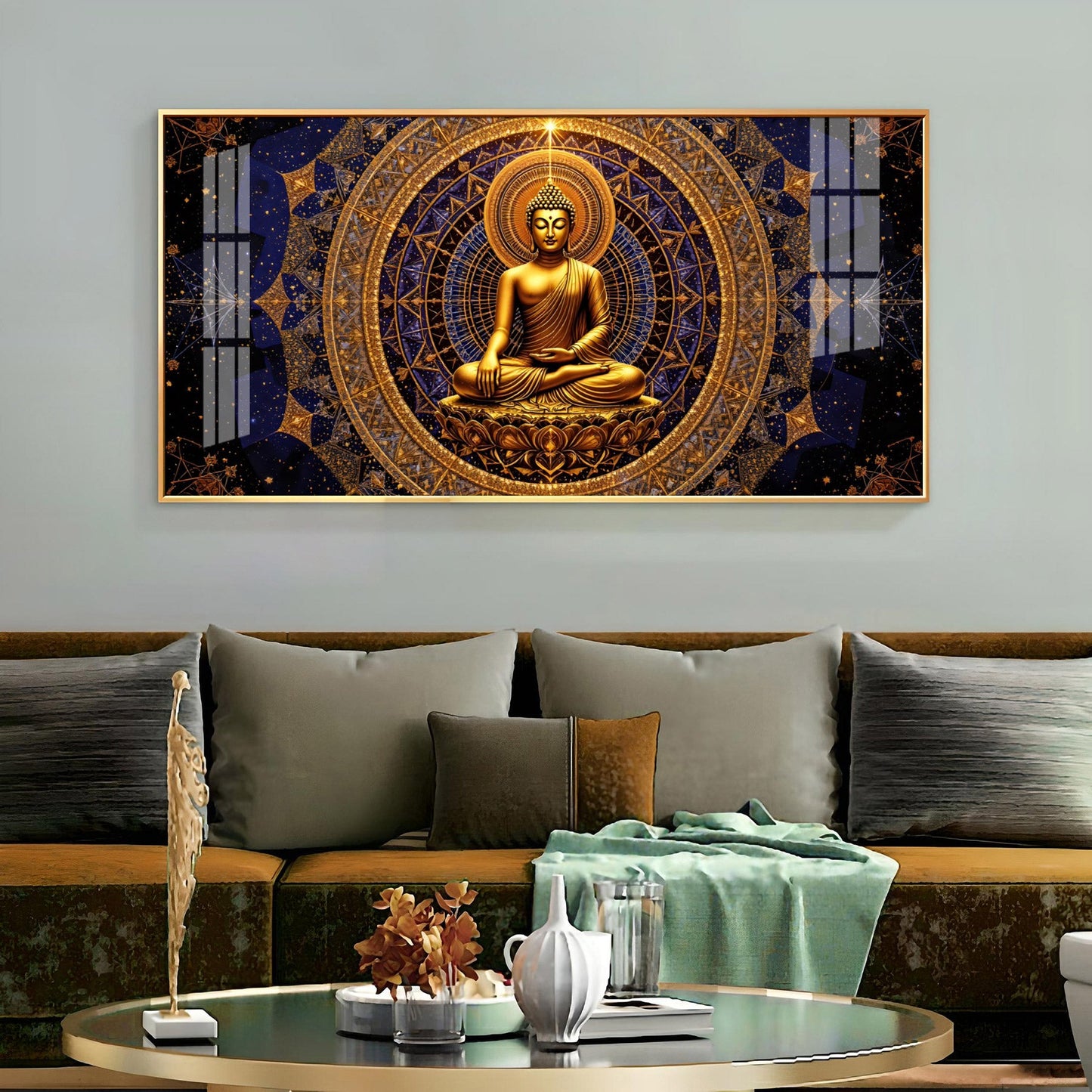 Buddha Bliss Premium Acrylic Horizontal Wall Art - 24X12 inches / Gold