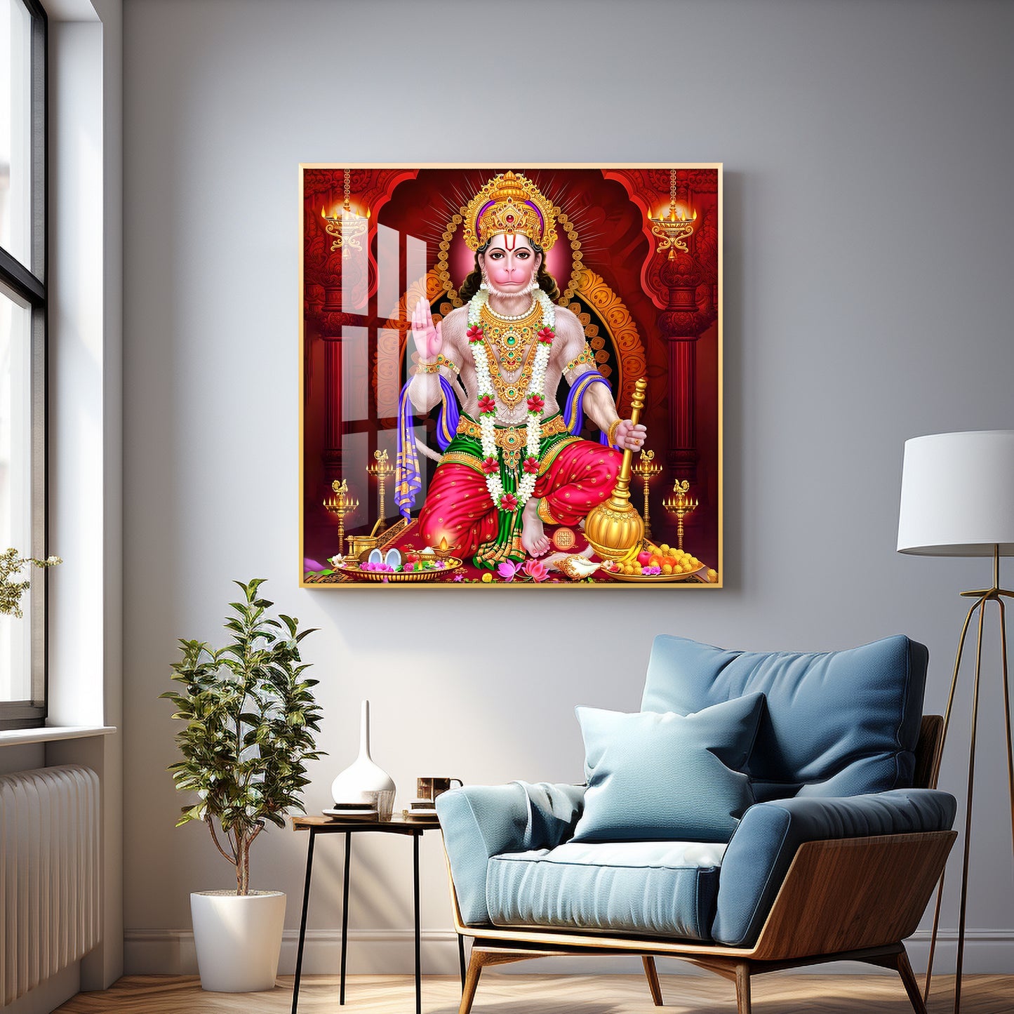 Sacred Harmony Of Hanuman Premium Acrylic Square Wall Art