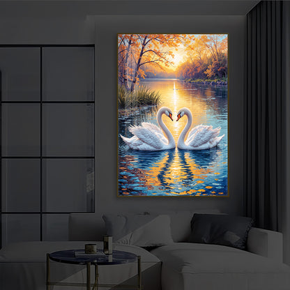 Romantic Swan Modern Luxury Backlight Vertical Wall Art