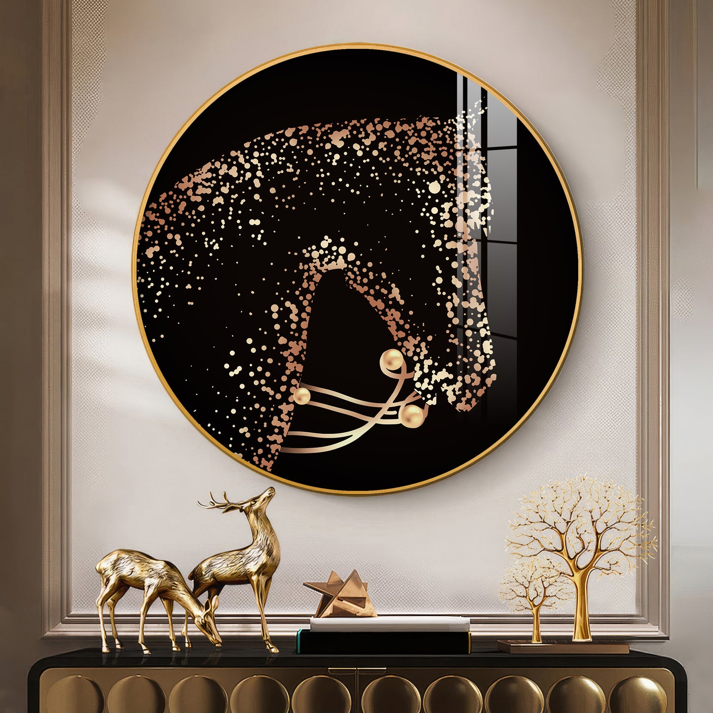 Golden Gallop Premium Acrylic Round Wall Art