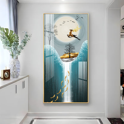 Jolly Jumping Deer Premium Vertical Acrylic Wall Art