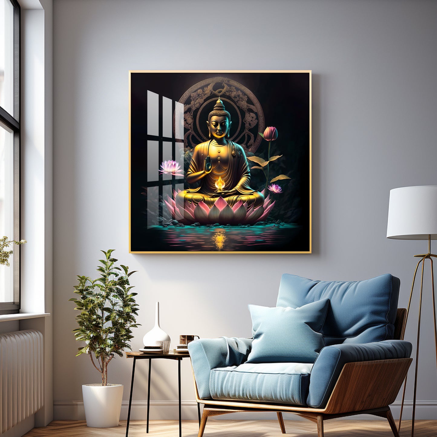 Namo Buddhay Premium Acrylic Square Wall Art