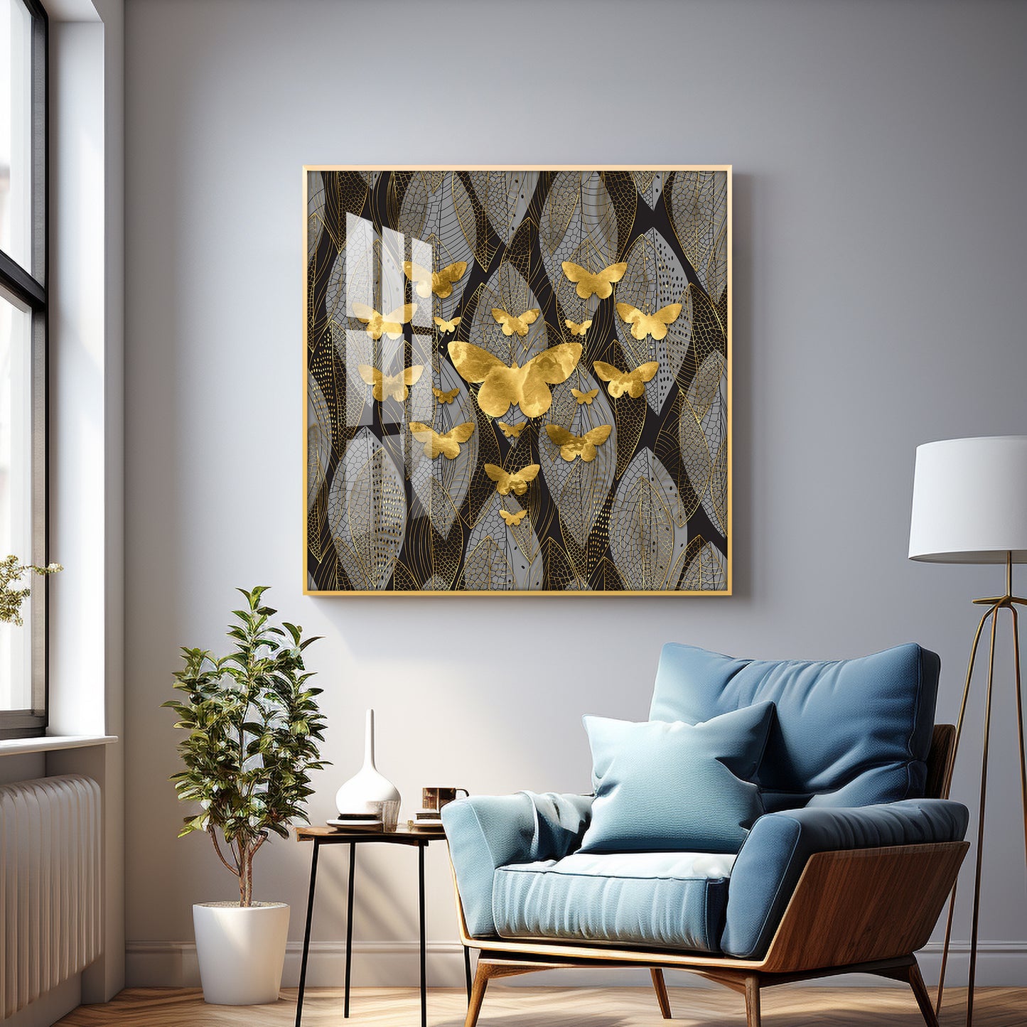 Golden Butterfly Light Luxury Premium Acrylic Square Wall Art