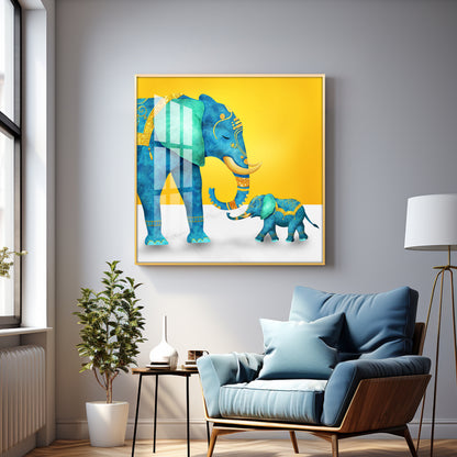 Elephant With His Kid Premium Acrylic Square Wall Art