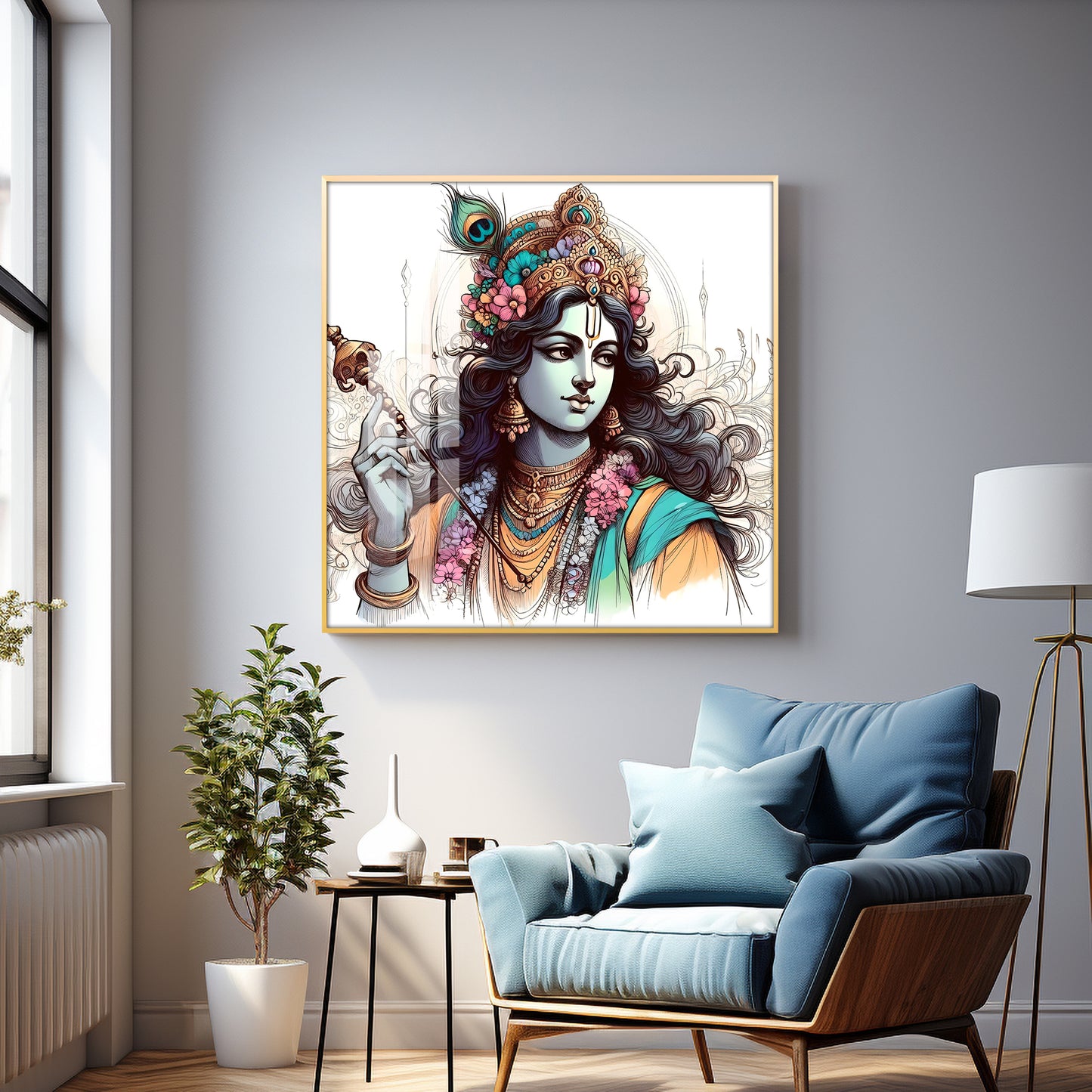 Divine Krishna Premium Acrylic Square Wall Art