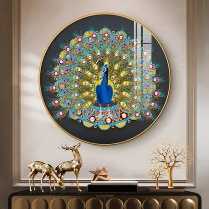 Vibrant Peacock Premium Acrylic Round Wall Art