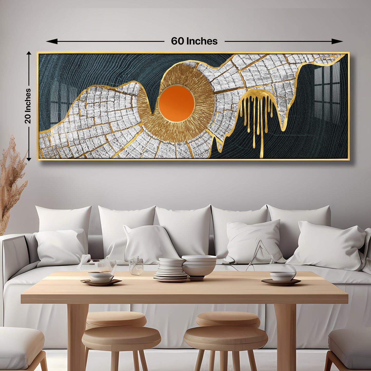 Golden Frill With Orange Circle Premium Acrylic Horizontal Wall Art