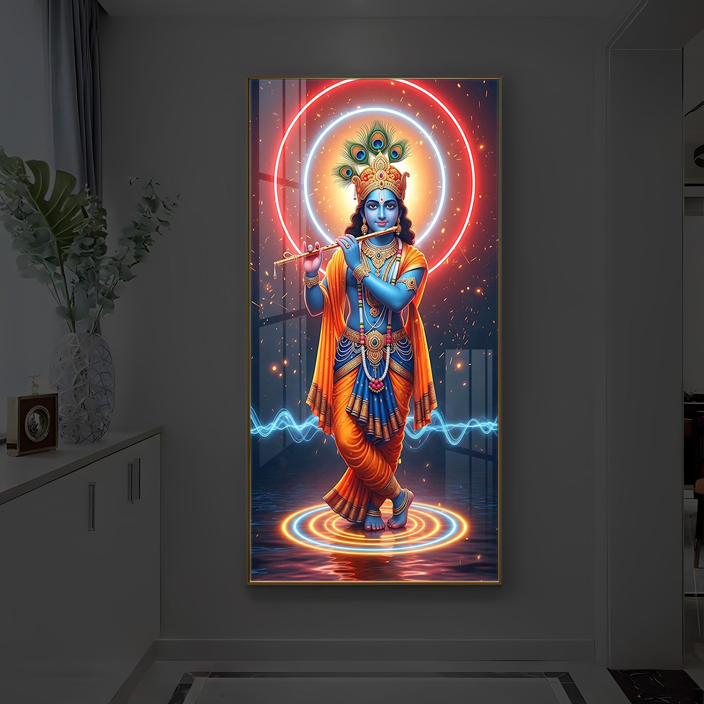 Divine Krishna Modern Luxury Backlight Vertical Wall Art