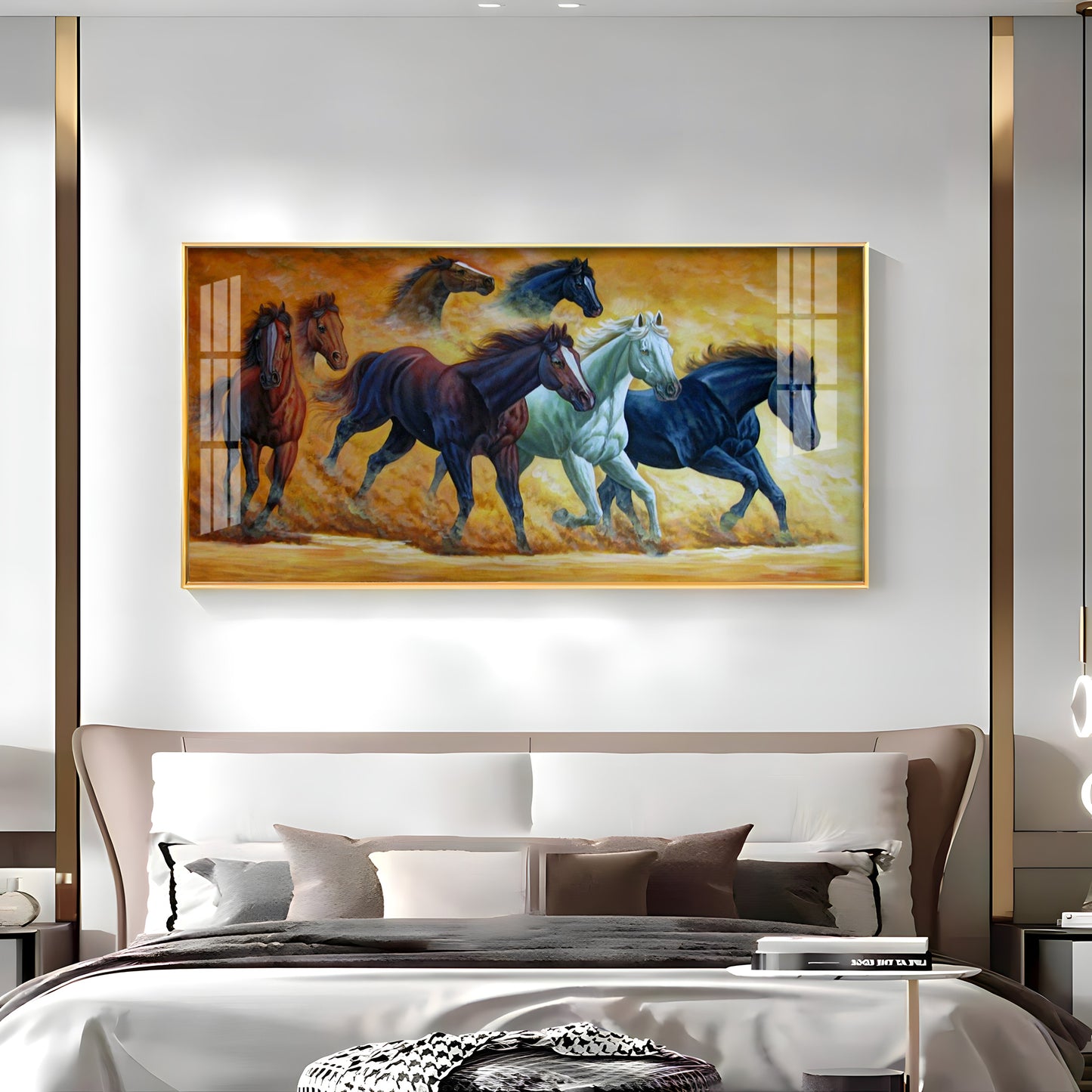 Golden Dust Running Horses Premium Acrylic Horizontal Wall Art