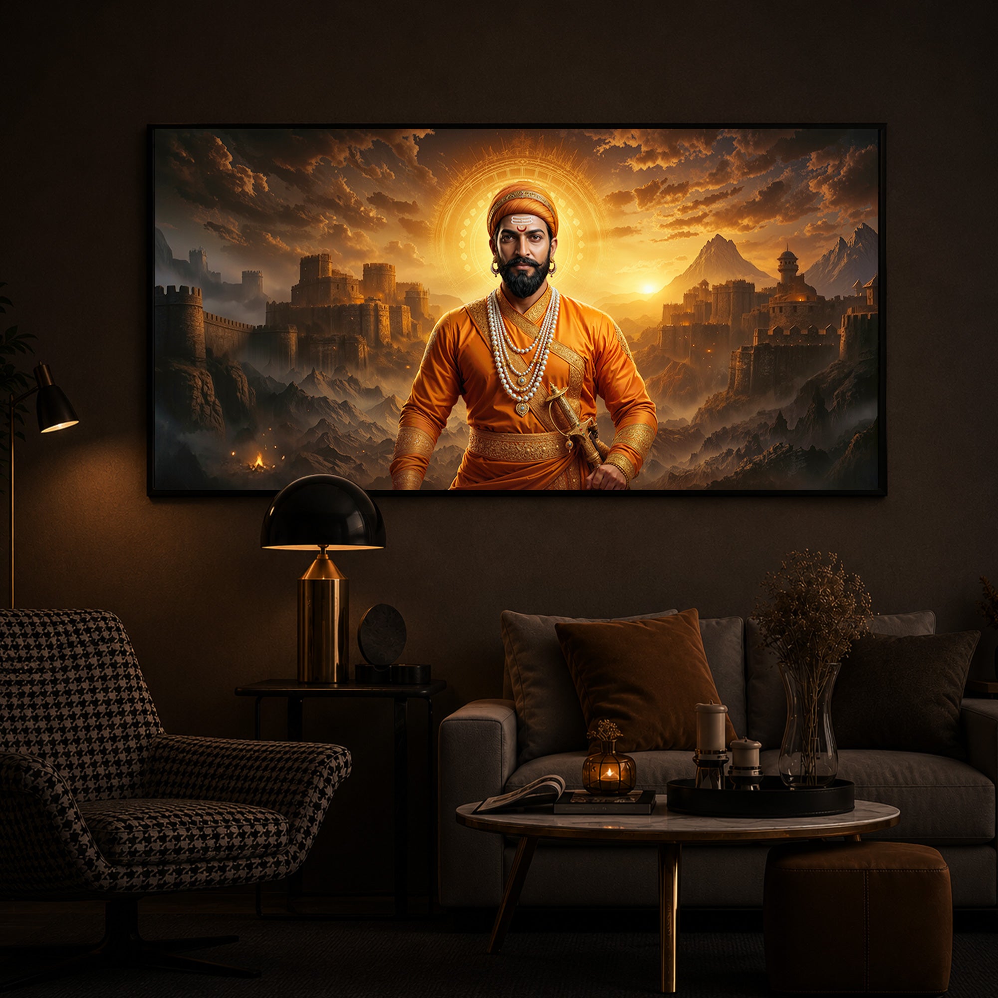 Chhatrapati Shivaji Maharaj Modern Luxury Backlight Horizontal Wall Art