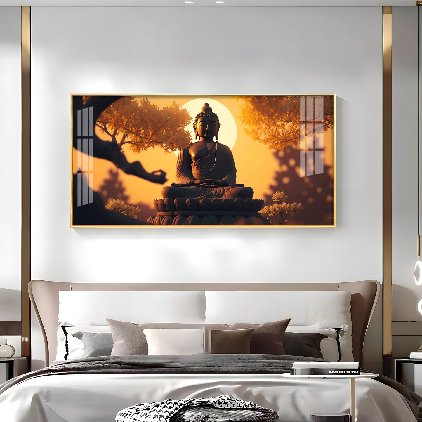 Sunset Fall Meditating Buddha Premium Acrylic Horizontal Wall Art