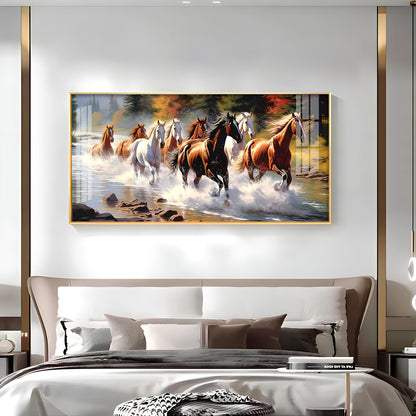 Running Horses in River Premium Acrylic Horizontal Wall Art