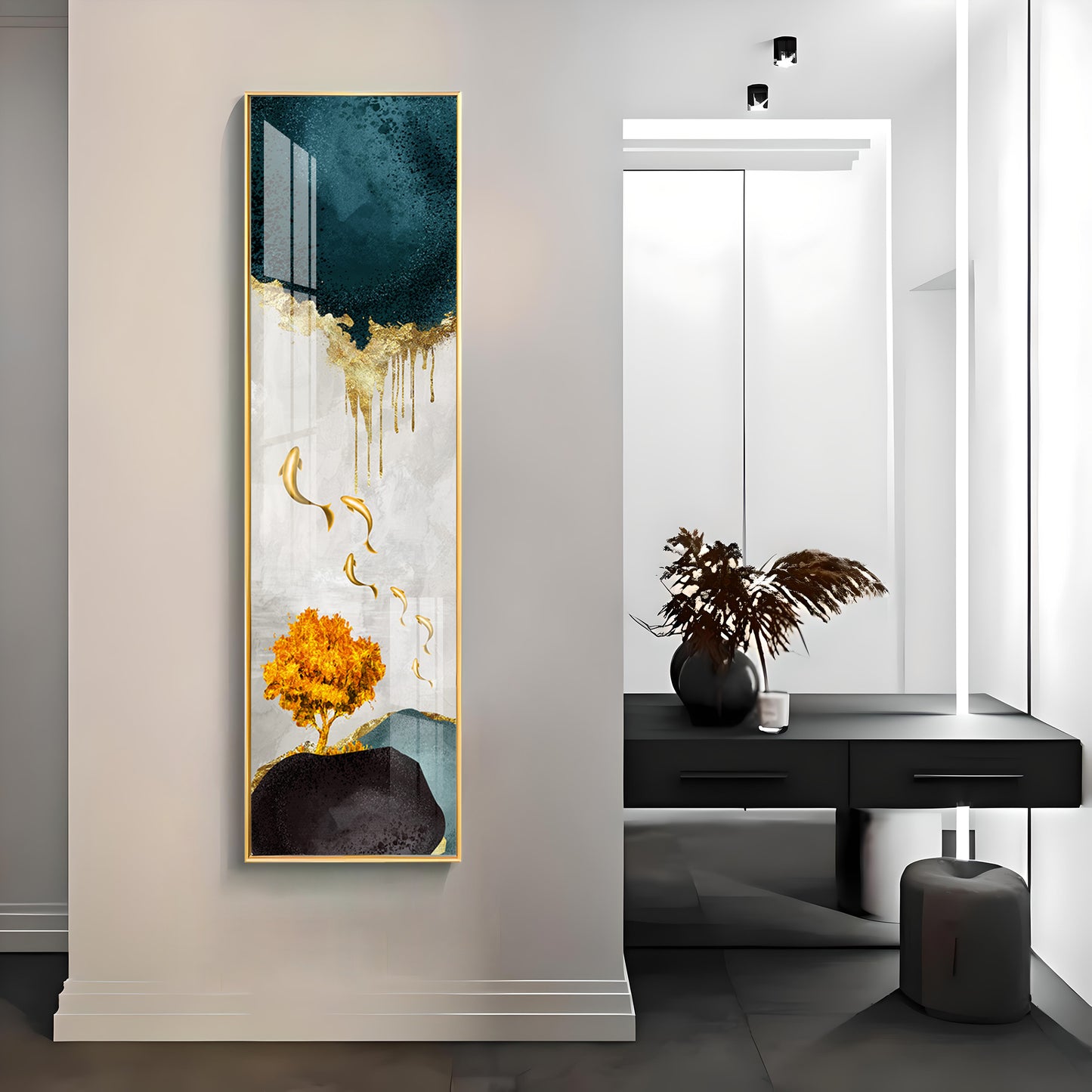 Golden Rain Premium Acrylic Vertical Wall Art