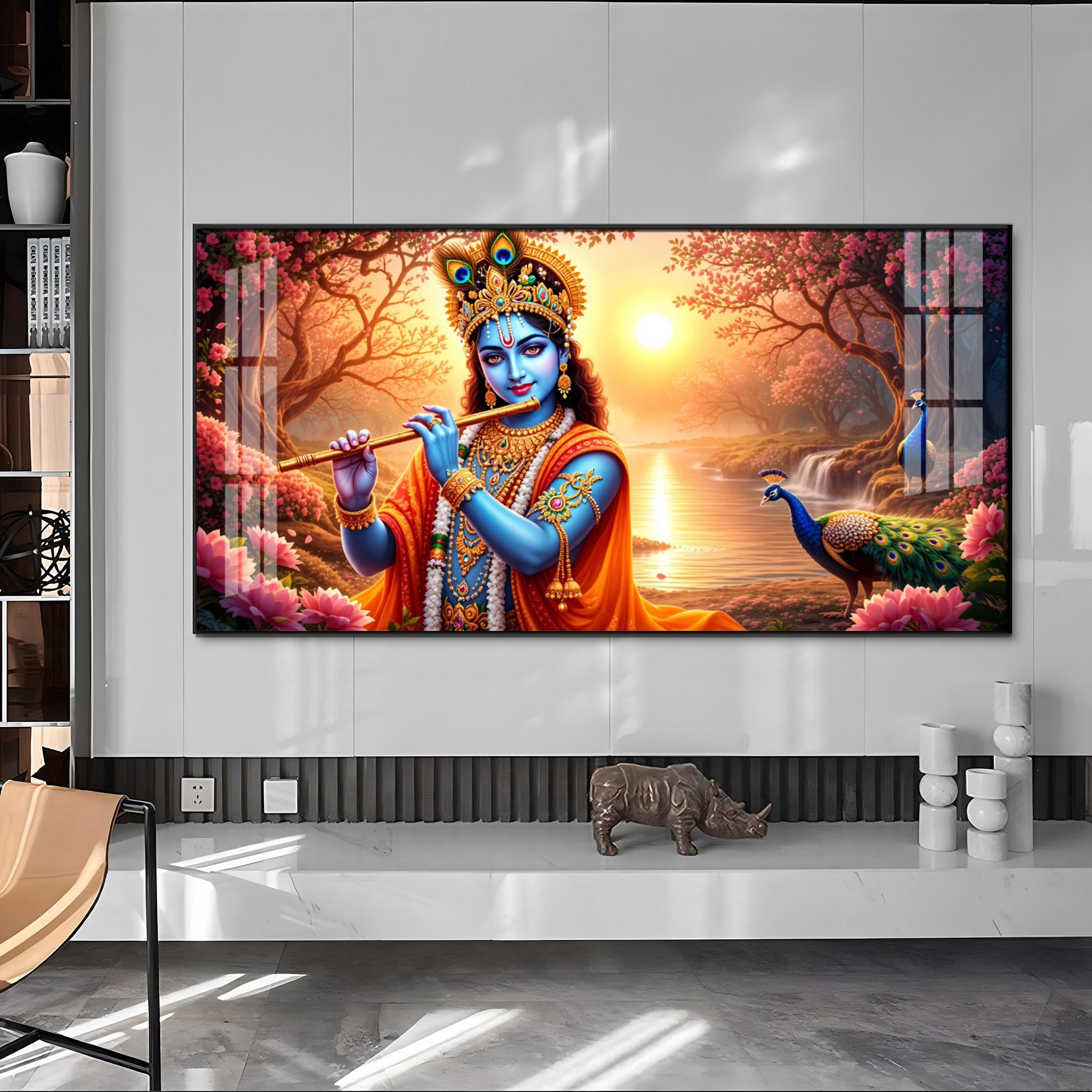 Lord Krishna In Forest Premium Acrylic Horizontal Wall Art
