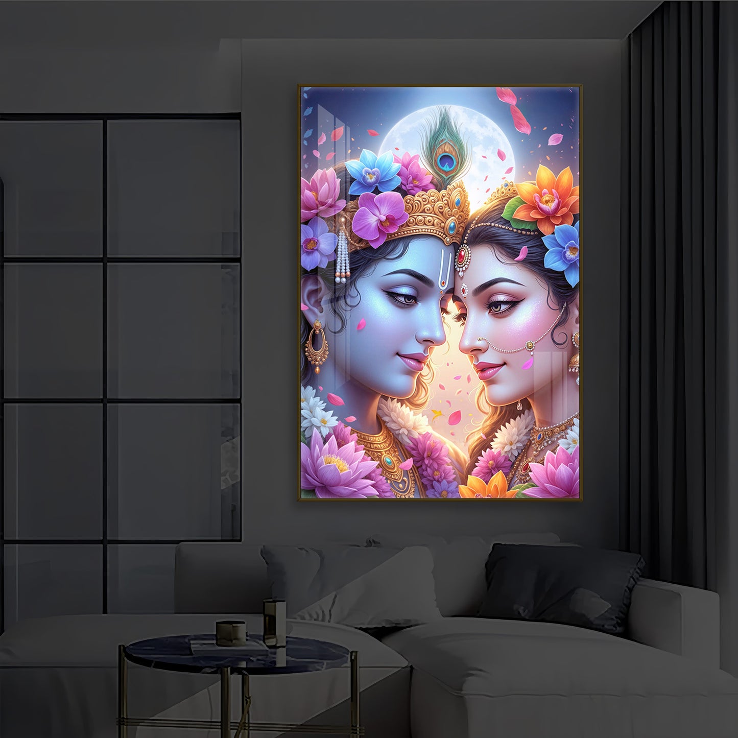 Loving Shri Radha Krishna Modern Luxury Backlight Vertical Wall Art
