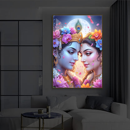 Loving Shri Radha Krishna Modern Luxury Backlight Vertical Wall Art