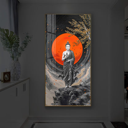 Namo Buddhay Modern Luxury Backlight Vertical Wall Art