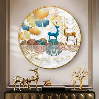 Deer Among Blossoms Premium Acrylic Round Wall Art