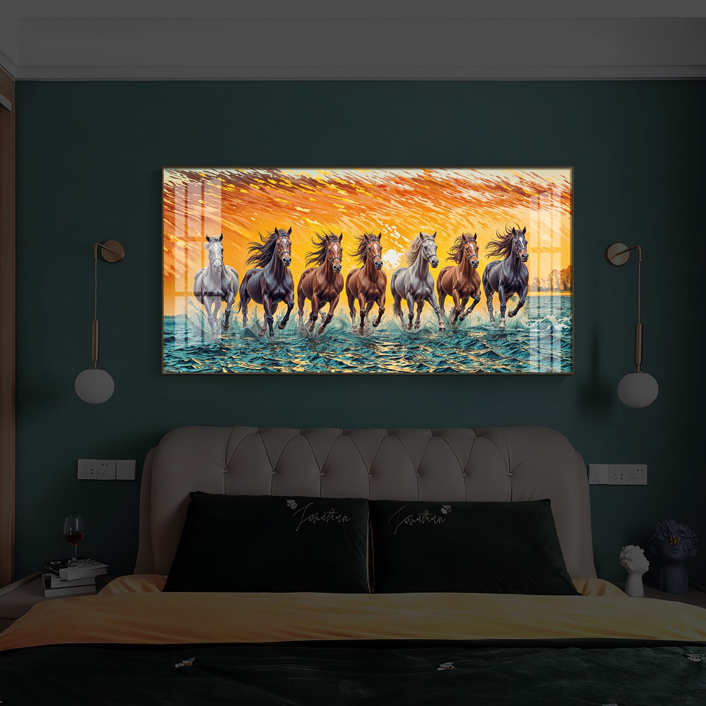 Seven Running Horses Modern Luxury Backlight Horizontal Wall Art