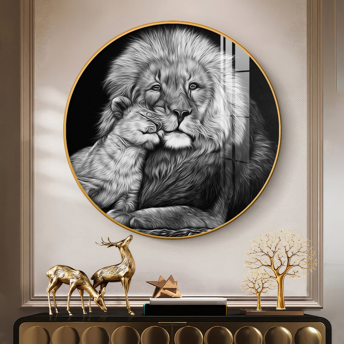The Lion Emblem Premium Acrylic Round Wall Art