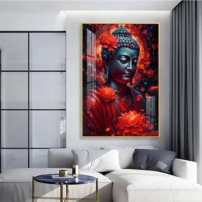 Red Buddha With Lotus Premium Acrylic Vertical Wall Art